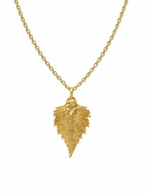 Natural Birch Leaf Pendant Dipped Gold Preserve Veins & Shape Chunky Necklace